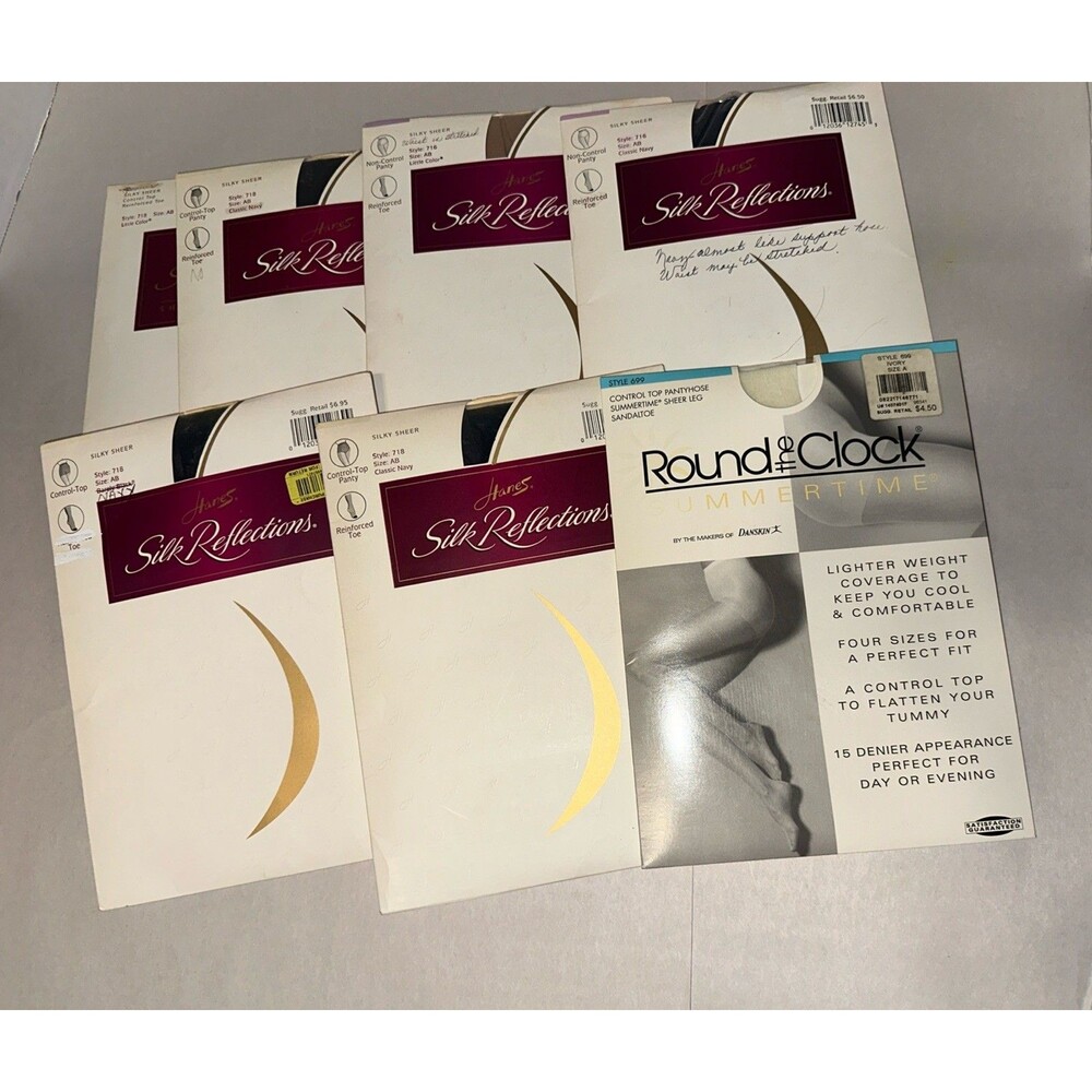 VTG Hanes Silk Reflections Pantyhose Lot Control Top Round the Clock Sheer AB